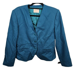 VTG Pendleton Women's 12 100% Pure Virgin Wool Lined 3 Button Blue Blazer USA